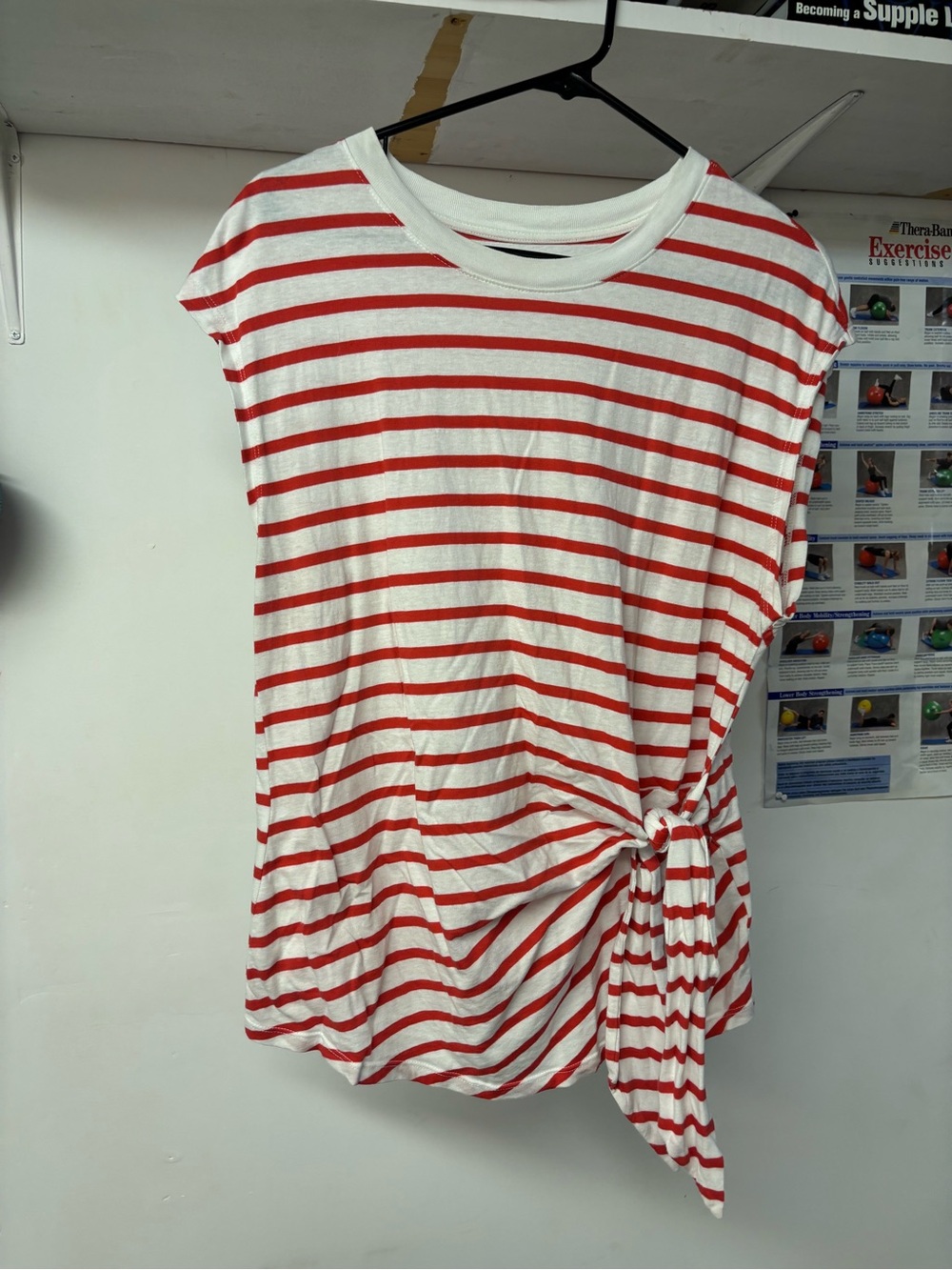 Old Navy White & Red Striped Short-Sleeve Tie-Side Tee